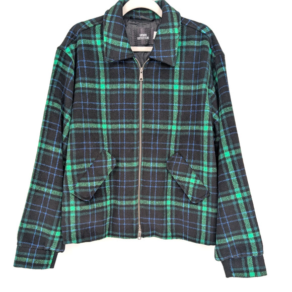 Urban Outfitters Mens Black Plaid Brushed Wool Preppy Grunge Indie Jacket Large - Picture 1 of 10